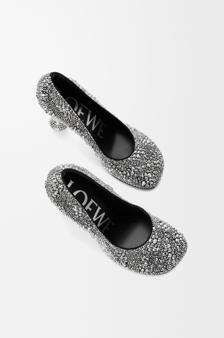 LOEWE Toy pump in suede and strass Silver