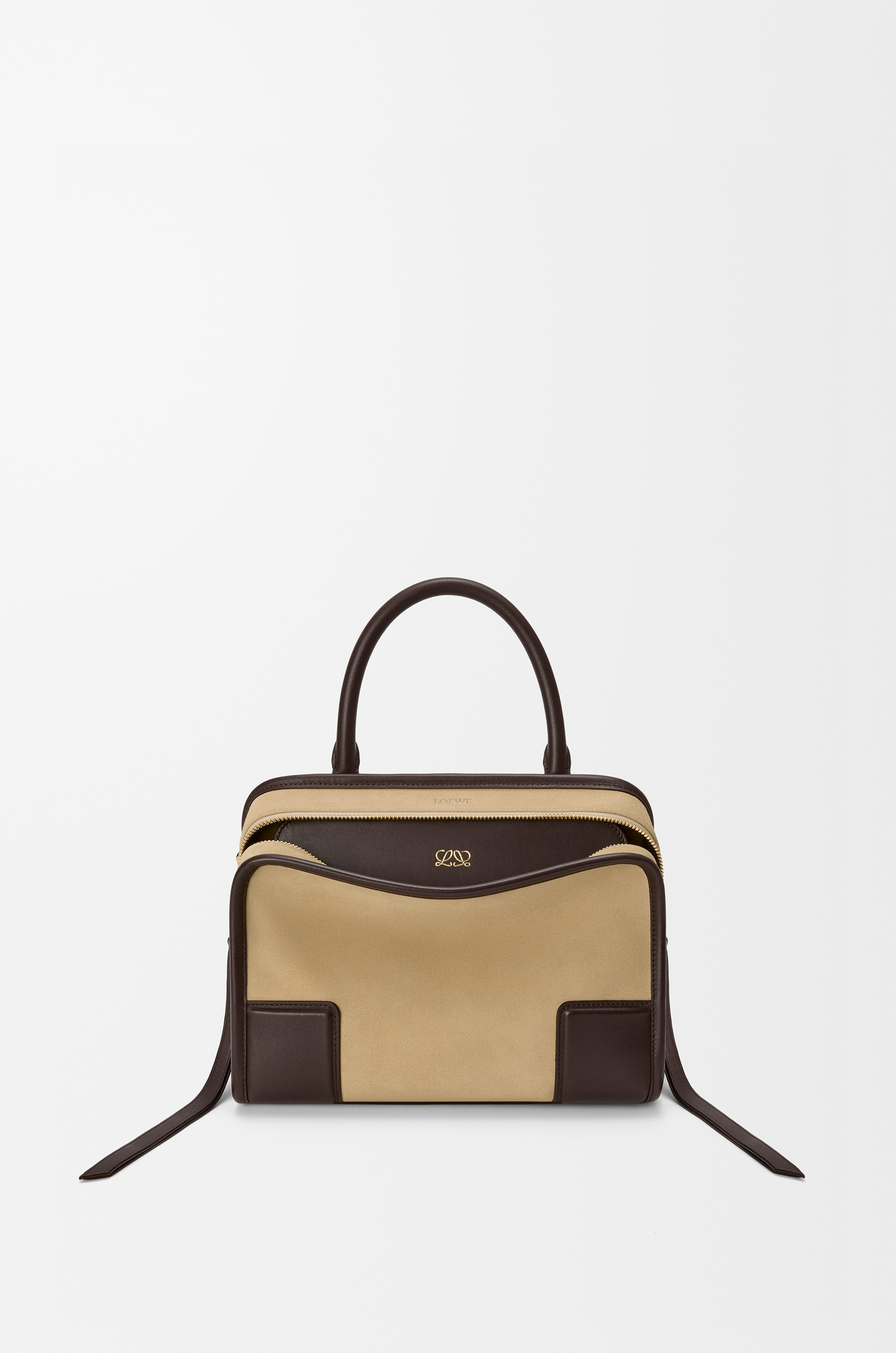 LOEWE Small Amazona 180 bag in suede Oro/Chocolat