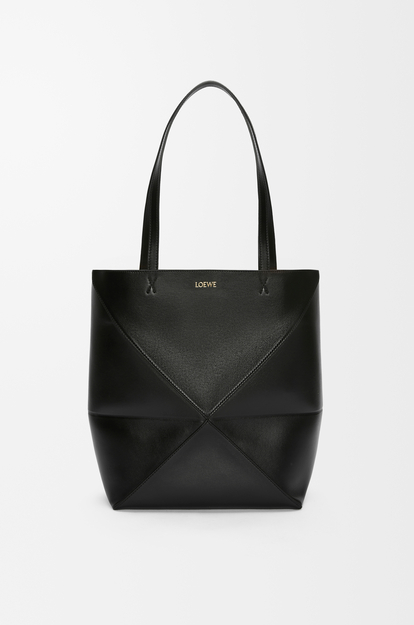 LOEWE Medium Puzzle Fold tote in shiny calfskin Black