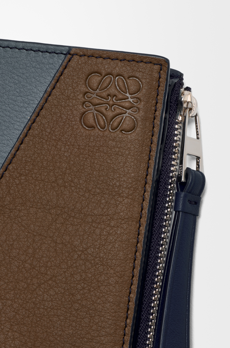 LOEWE Portefeuille compact fin Puzzle en cuir de veau classique Bleu Gris/Marine