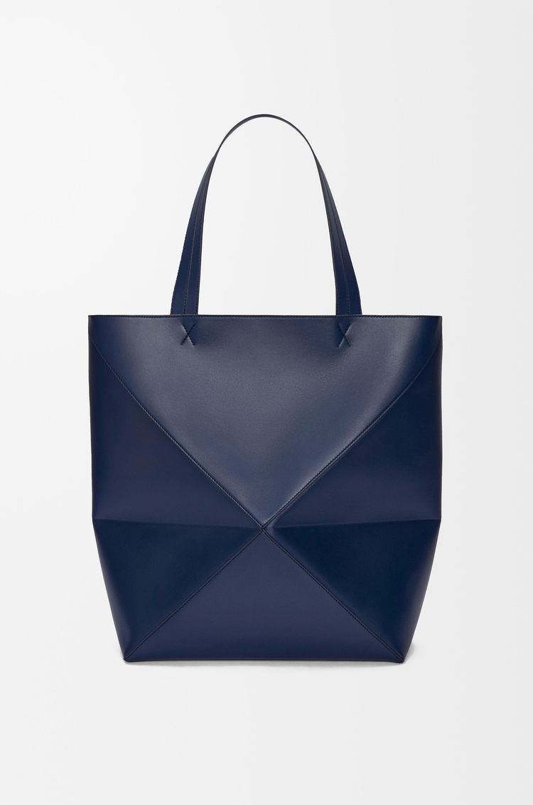 LOEWE XL Puzzle Fold tote in shiny calfskin Abyss Blue