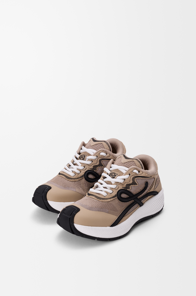 LOEWE Pogo sneaker in technical knit and suede Beige/Black/White