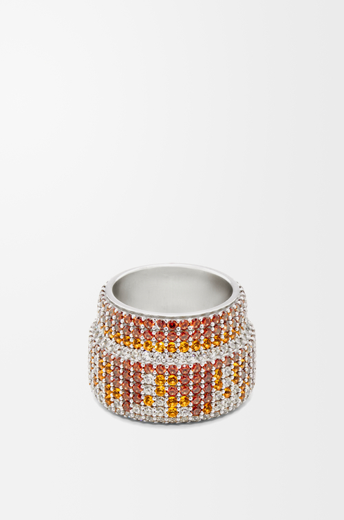 LOEWE Anello grande con pavé in argento sterling e cristalli Argento/Marrone
