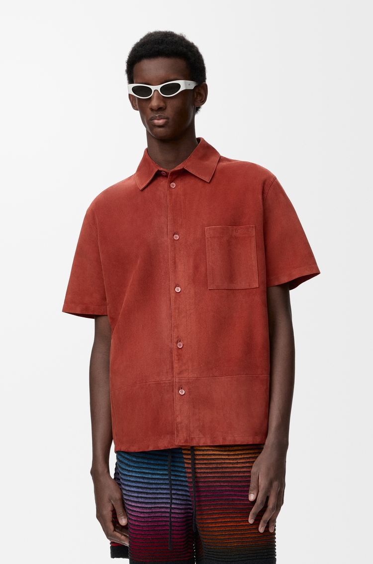 LOEWE Camisa de manga corta en ante de piel de cabra Naranja Oscuro