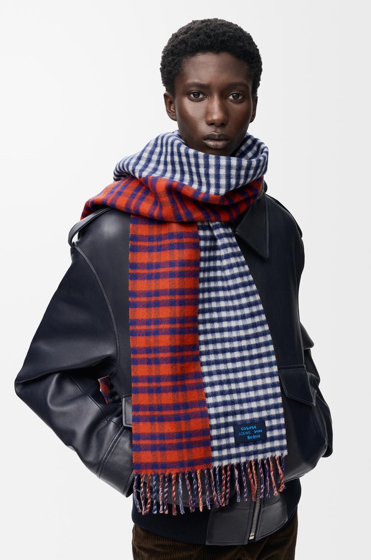 LOEWE Sciarpa in misto lana e cashmere Rosso/Blu