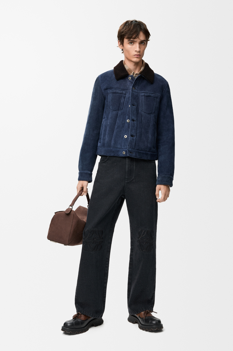 LOEWE Trucker jacket in shearling Navy Blue/Brown