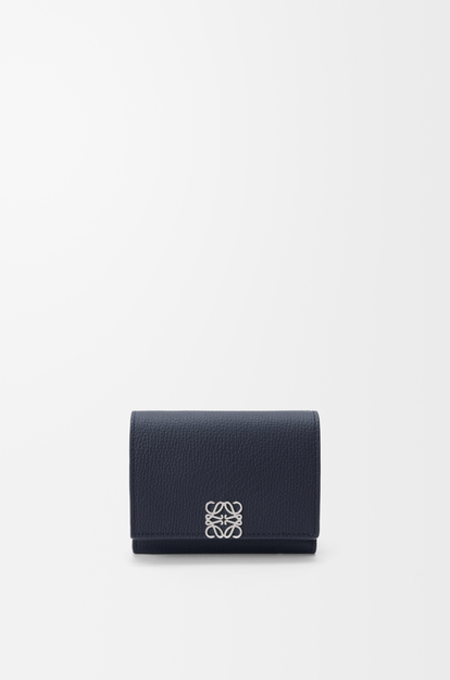 LOEWE Anagram trifold wallet in pebble grained calfskin Deep Navy