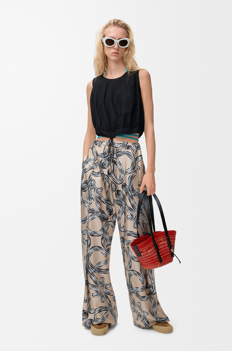 LOEWE Pantalón pixelado en seda Beige/Negro