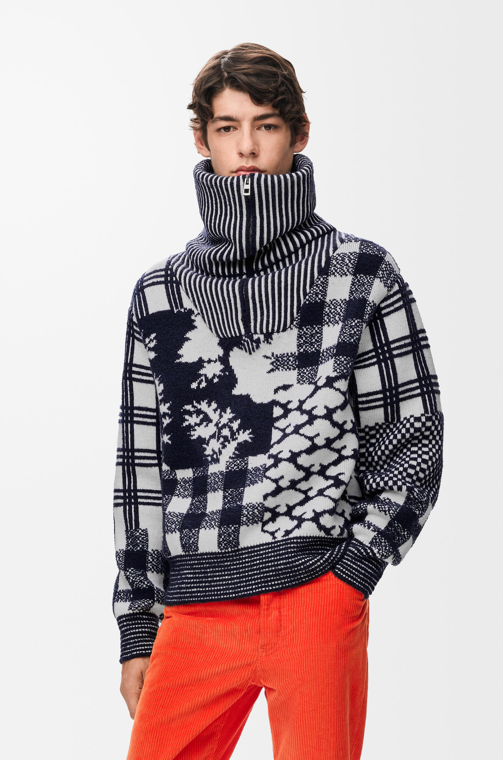 LOEWE Zip-up sweater in wool Navy/White