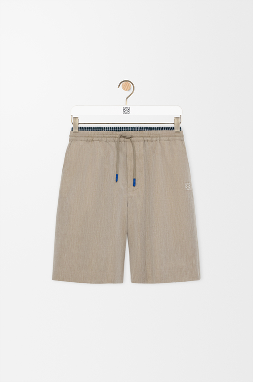 LOEWE Short con coulisse in lana e cotone Beige
