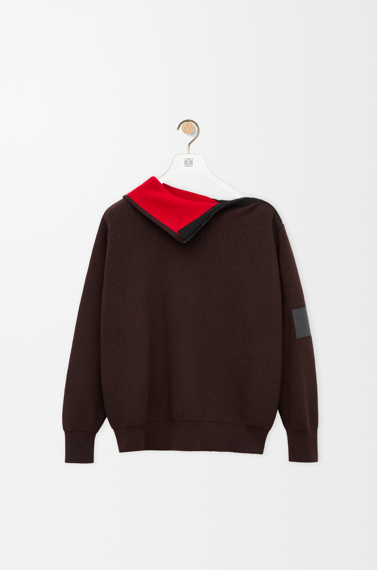 LOEWE Pull zippé en laine Marron