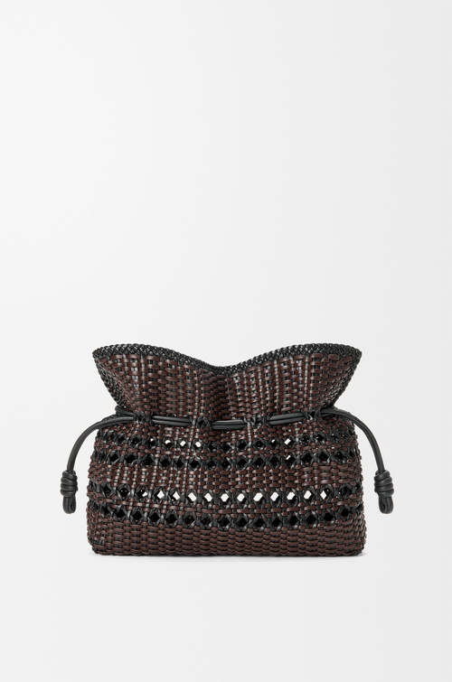 LOEWE Flamenco clutch moyen en cuir de veau nappa tissé Noir/Marron