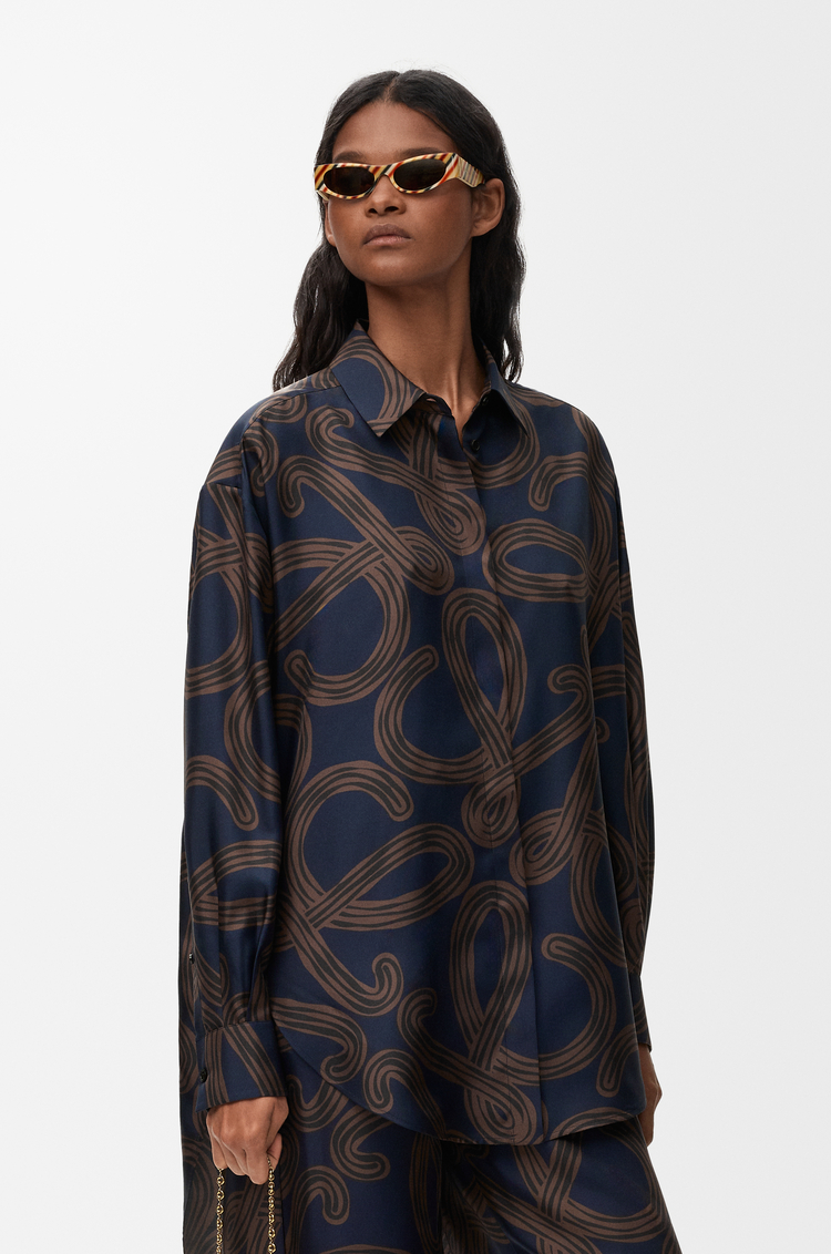 LOEWE Shirt in silk Navy/Brown