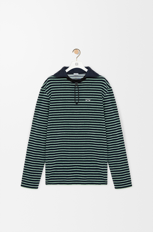LOEWE Long sleeve T-shirt in cotton terry Navy Blue/Green