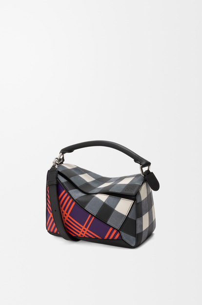 LOEWE Small Puzzle bag in check intarsio Deep Purple/Multicolor