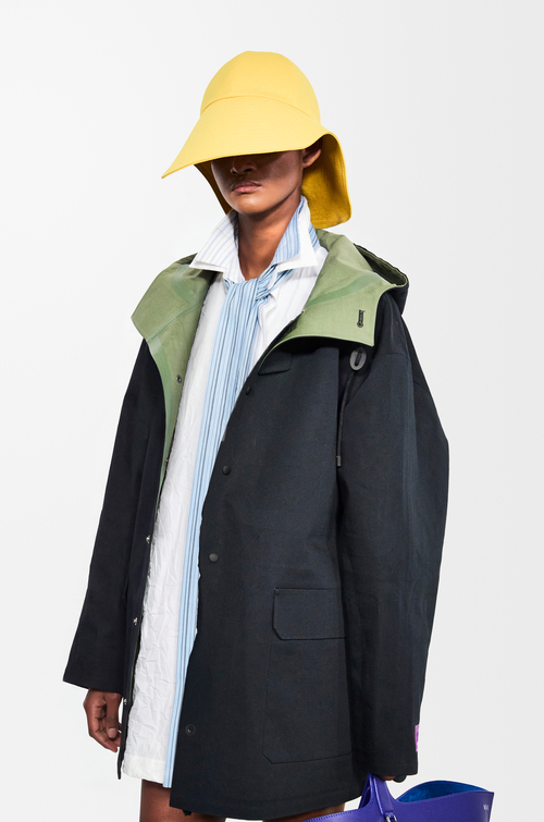 LOEWE Parka con capucha en algodón Negro/Verde Caqui