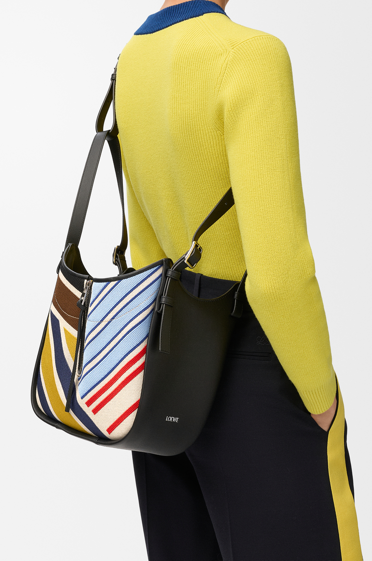 LOEWE Borsa Flip Hammock in tela ricamata e pelle di vitello Ecru/Multicolore