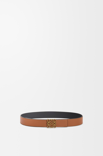 LOEWE Reversible Anagram belt in soft grained calfskin and smooth calfskin Tan/Black/Old Gold