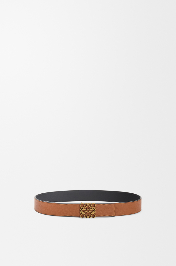 LOEWE 牛皮革双面 Anagram 腰带 焦糖棕/黑色/古金色