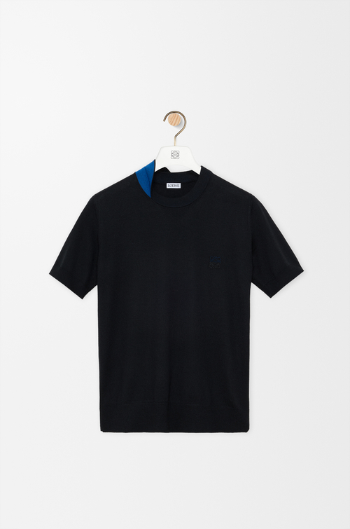 LOEWE Top aus Merinowolle Schwarz/Marineblau