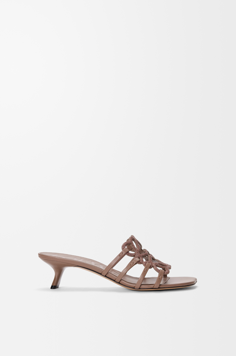 LOEWE Petal Anagram slide in rhinestone-embellished suede Light Taupe