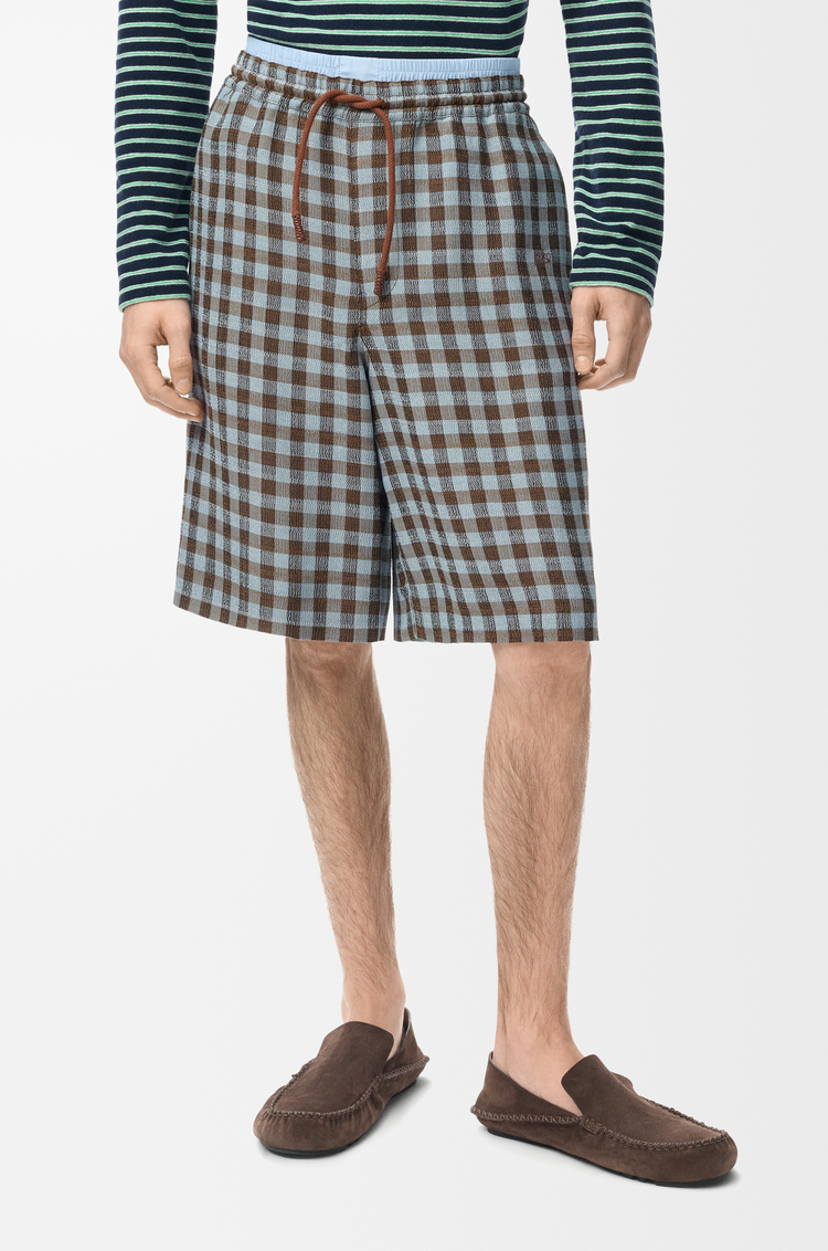 LOEWE Pantalón corto en mezcla de viscosa y lino Azul/Marron