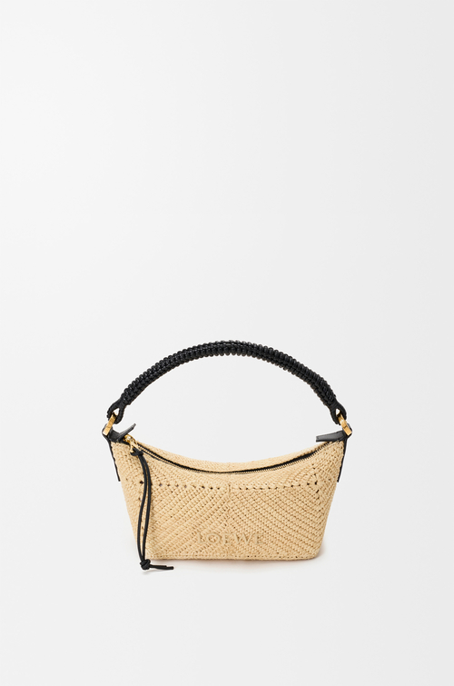 LOEWE Borsa Cala mini in pelle di vitello classica e rafia Naturale/Nero