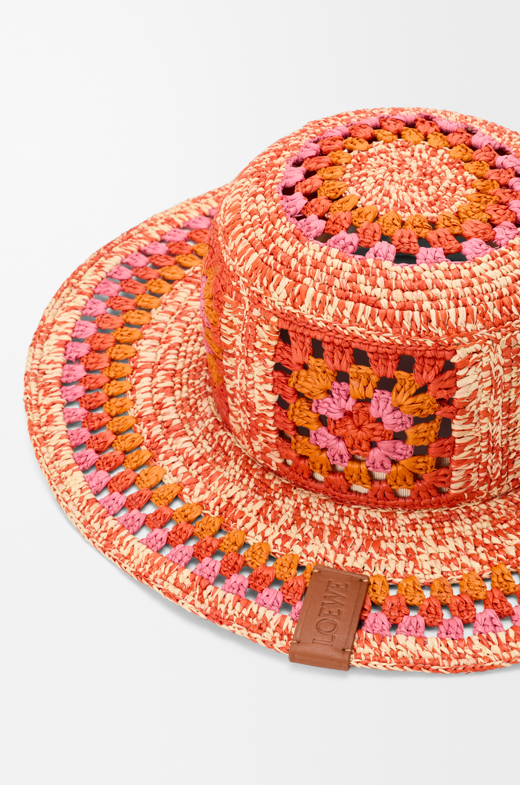 LOEWE Fischerhut aus Bast Leuchtend Orange/Rosa