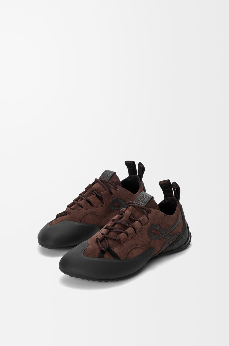 LOEWE Grip sneaker in suede calfskin and TPU Dark Brown/Dark Brown