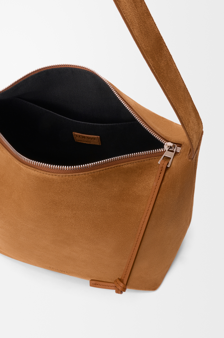 LOEWE Medium Loop hobo in suede calfskin Tobacco