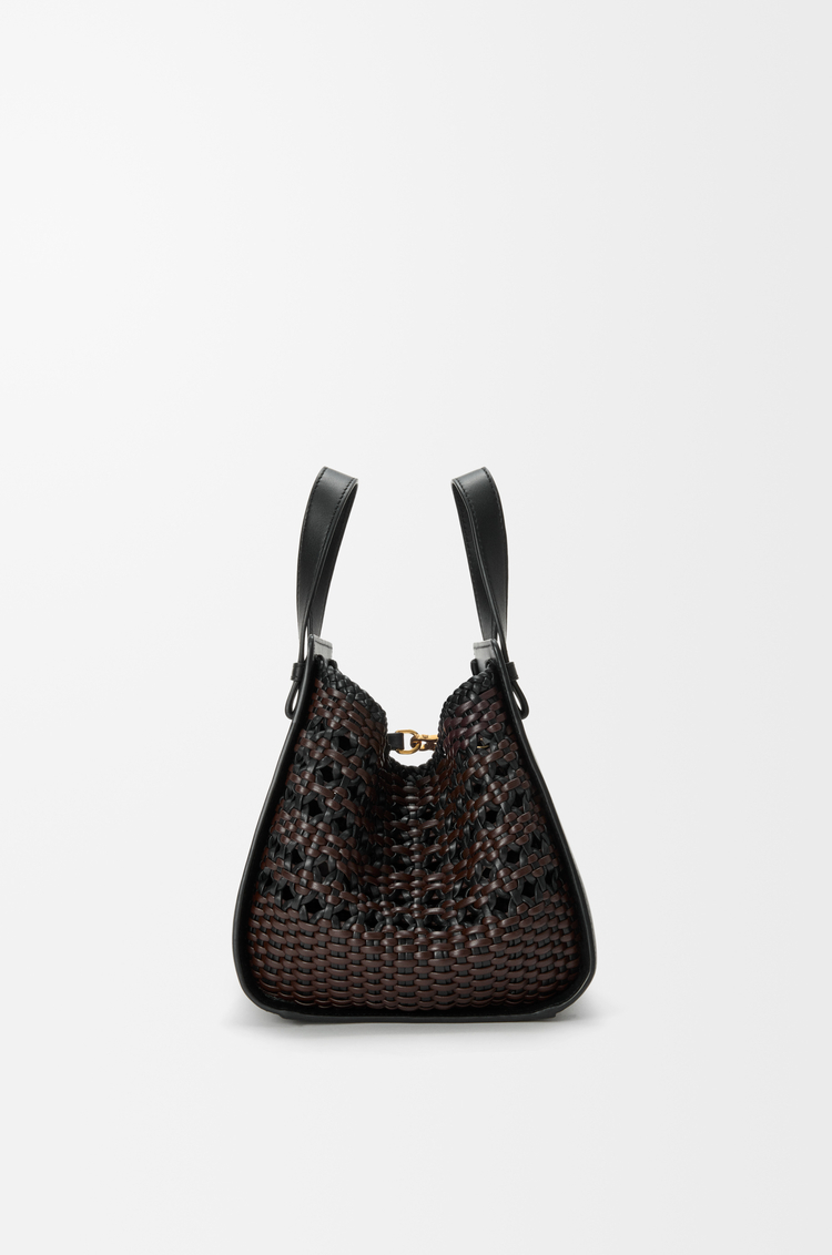 LOEWE Compact Hammock bag in smooth calfskin and woven nappa calfskin Black/Brown