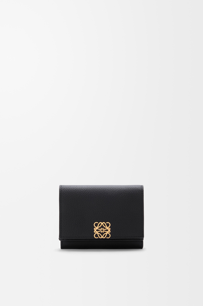 LOEWE Anagram trifold wallet in pebble grained calfskin Black/Gold