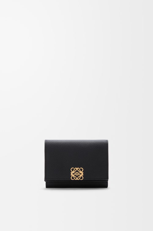 LOEWE Cartera con tres pliegues Anagram en piel de ternera graneada Negro/Dorado