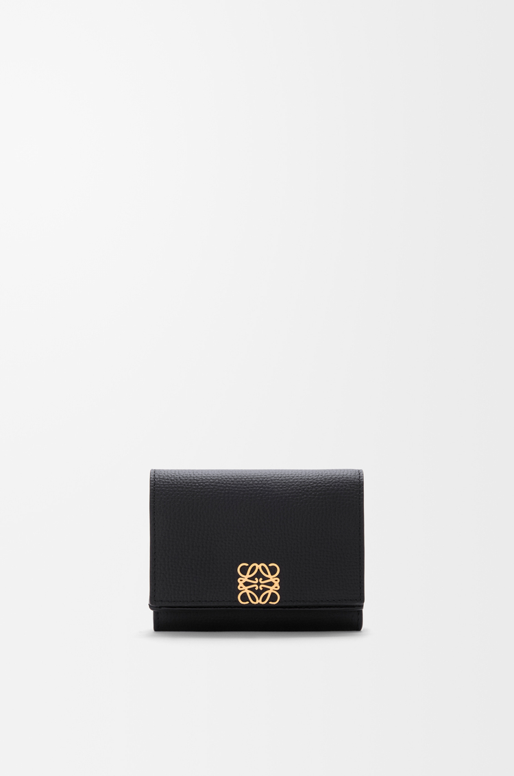 LOEWE Anagram trifold wallet in pebble grained calfskin Black/Gold