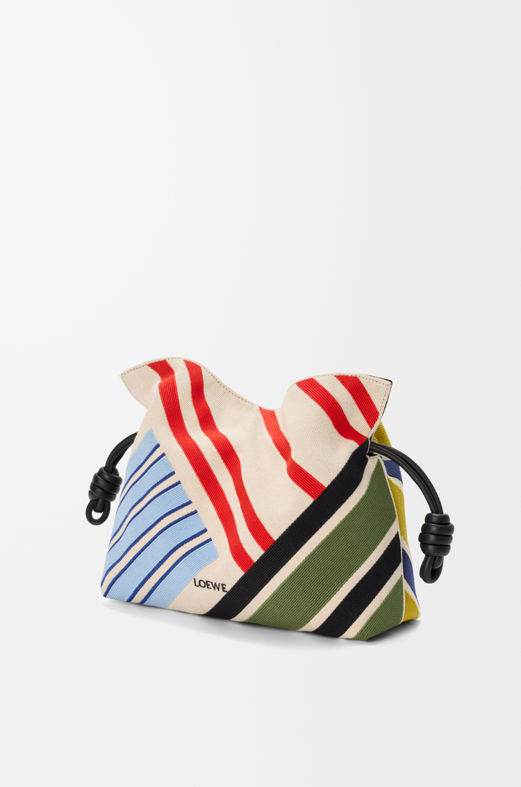 LOEWE Flamenco clutch moyen en toile brodée Écru/Multicolore
