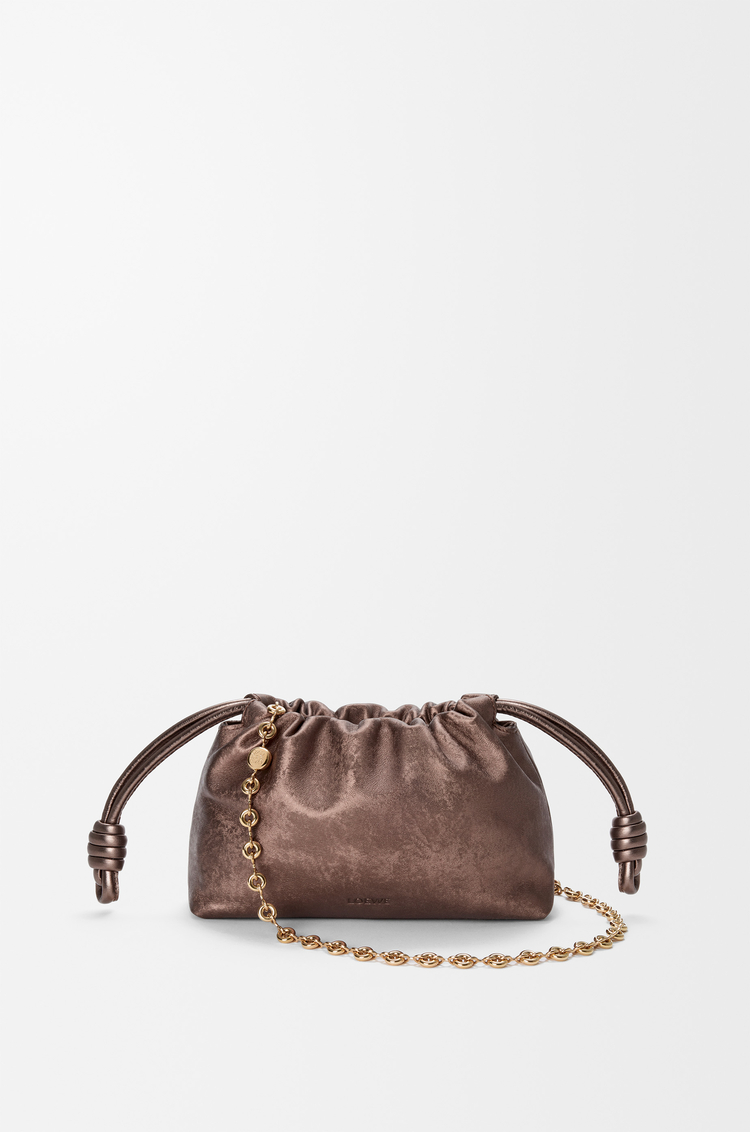 LOEWE Mini Flamenco purse in moiré printed calfskin Bronze