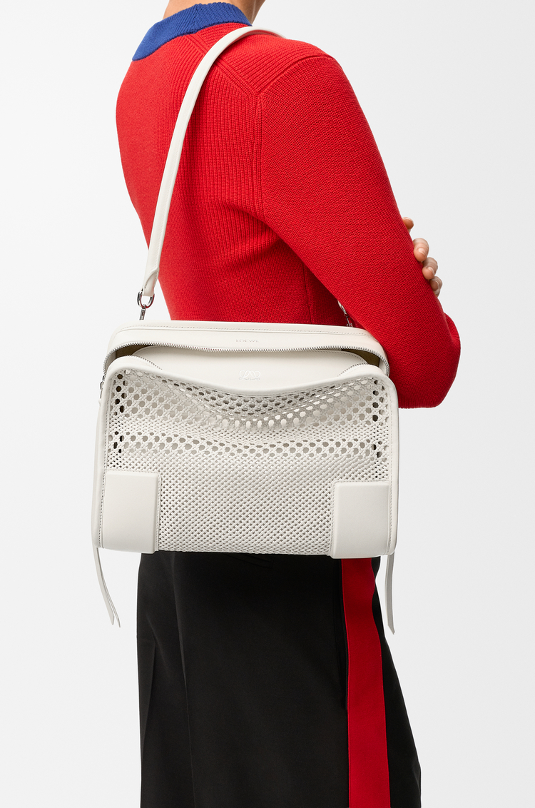 LOEWE Medium Amazona 180 bag in woven calfskin Soft White