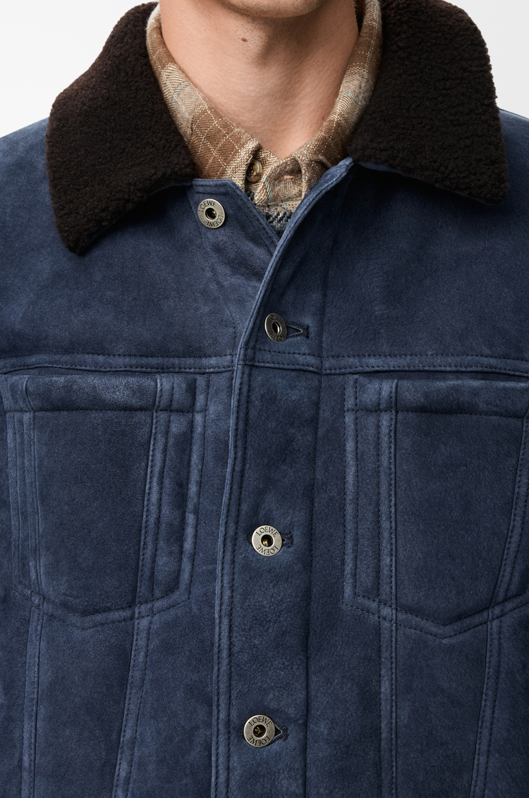 LOEWE Trucker jacket in shearling Navy Blue/Brown