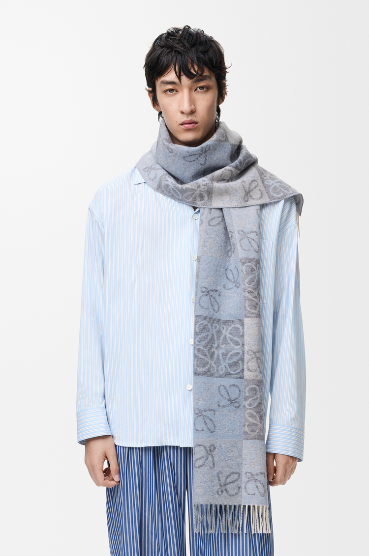 LOEWE Sciarpa in lana e cashmere Blu/Bianco