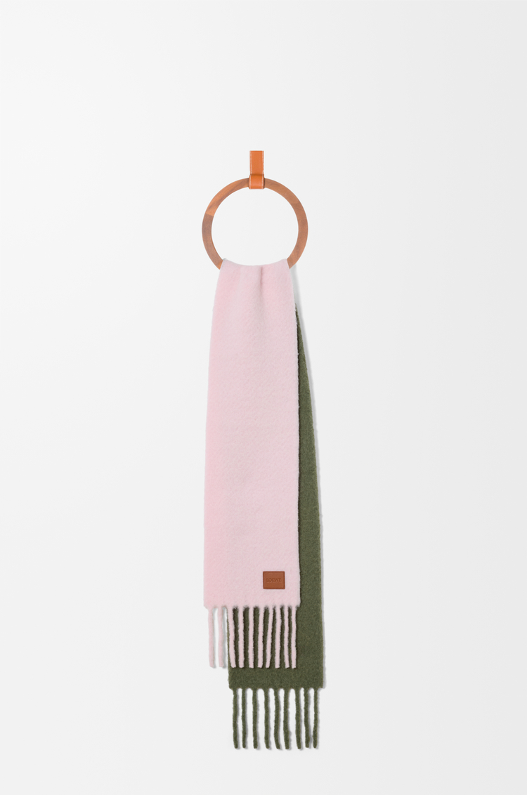LOEWE Scarf in alpaca and wool Soft Pink/Khaki Green
