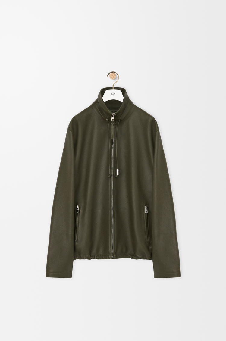 LOEWE Zip-up jacket in nappa lambskin Khaki Green